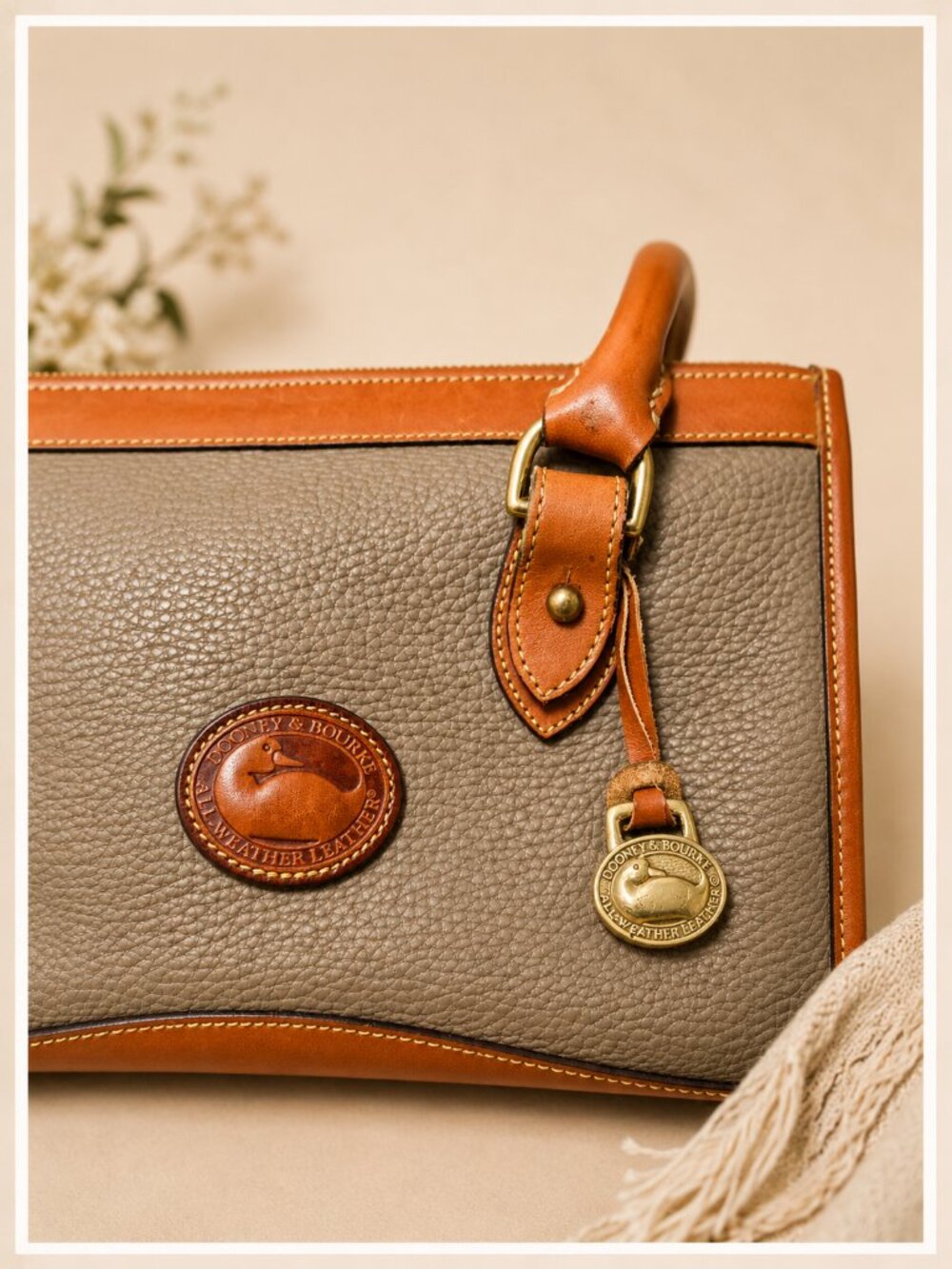 Vintage Dooney & Bourke All-Weather Leather Satchel | Taupe & British Tan | USA - Picture 3 of 10